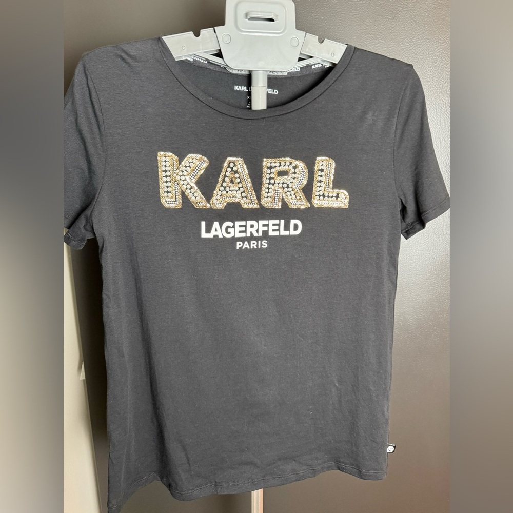 Karl Lagerfeld | Size XS | Imitation-Pearl Black Tee Top